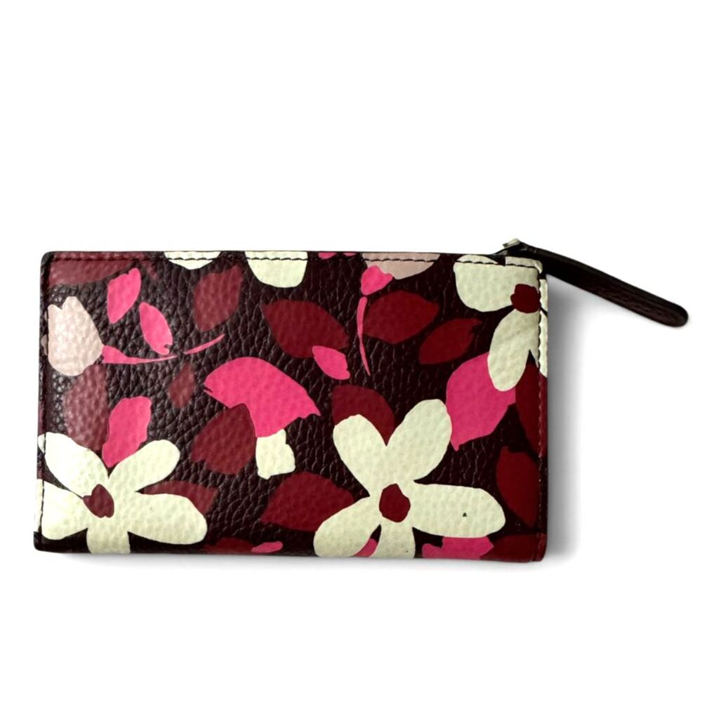 Kate Spade Jackson Forest Floral Small Bifold Wallet Burgundy Pink Cream - Picture 2 of 7